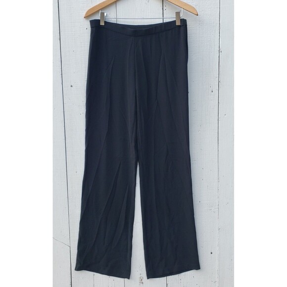 Eileen Fisher Womens Black Side Zip Flowy Straight Dress Pants Sz 2